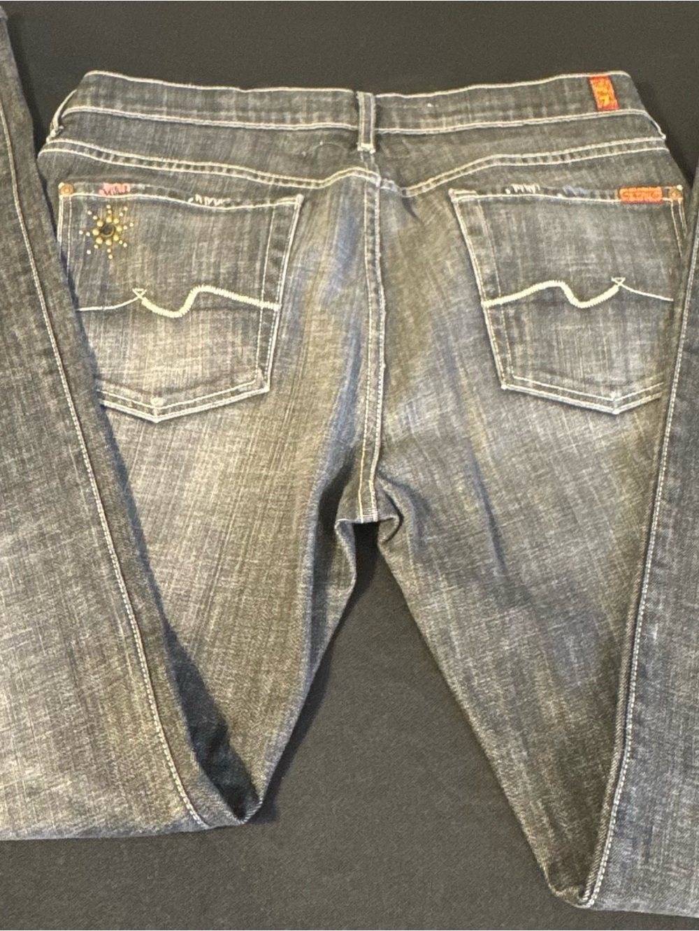 7 For All Mankind Mens Denim Jeans Bootcut Studded Dark Wash USA 36 - Picture 2 of 7